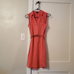Light Coral Sleevless Dress w/ tan belt